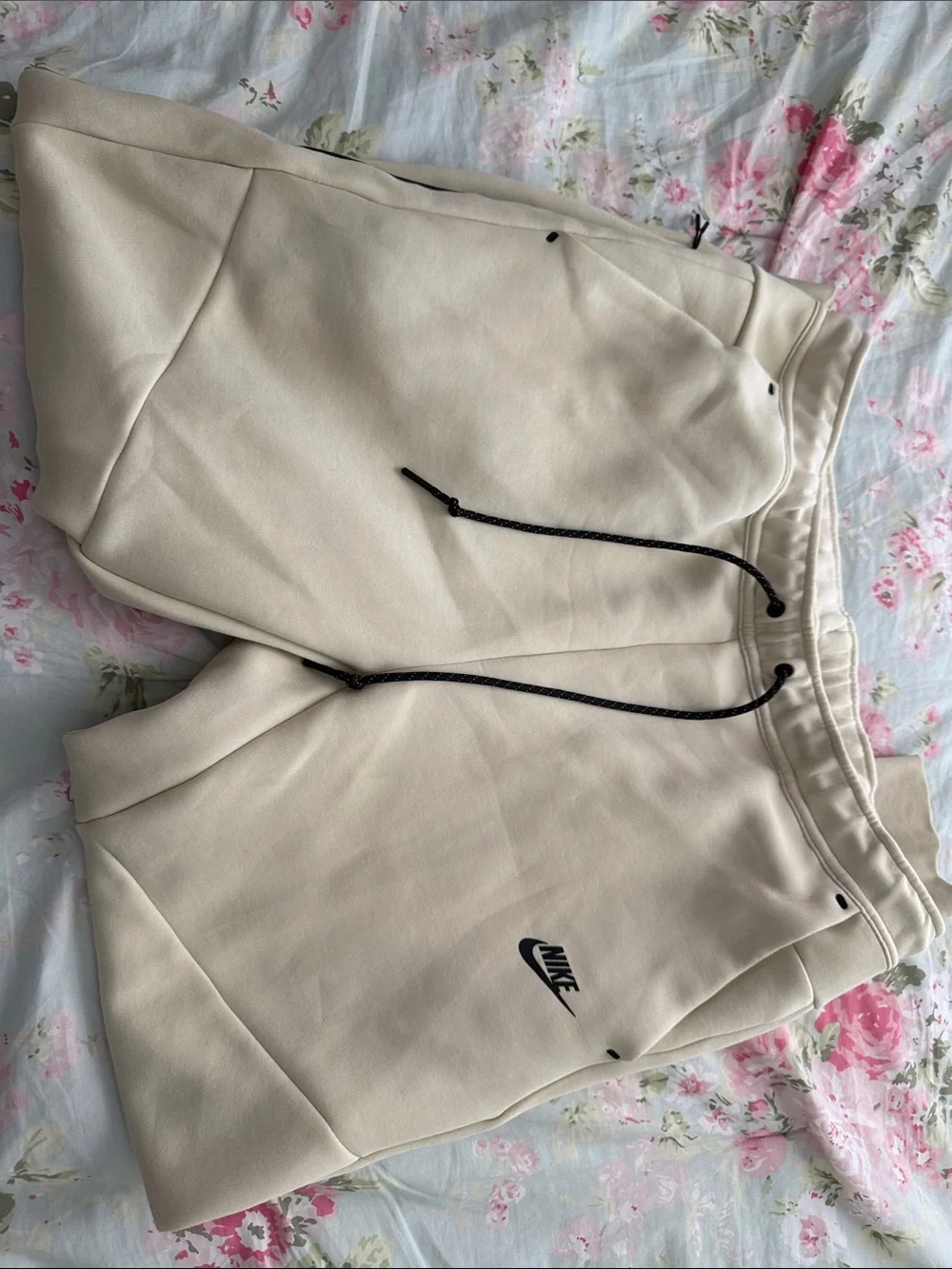 Nike Cream Fleece Shorts with Black Drawstrings